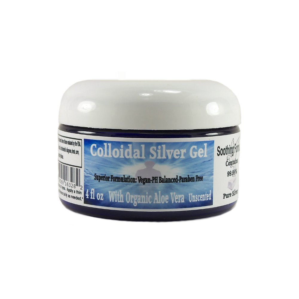 Superior Colloidal Silver Gel Big 4 oz. Jar Made with Organic Aloe Vera, 100 PPM 99.99% Pure Ag, & Simple Safe Ingredients