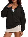Fisoew Womens Oversized Sweatshirts Casual Long Sleeve Snap Button Henley Neck Loose Fit Fall Pullover Tops