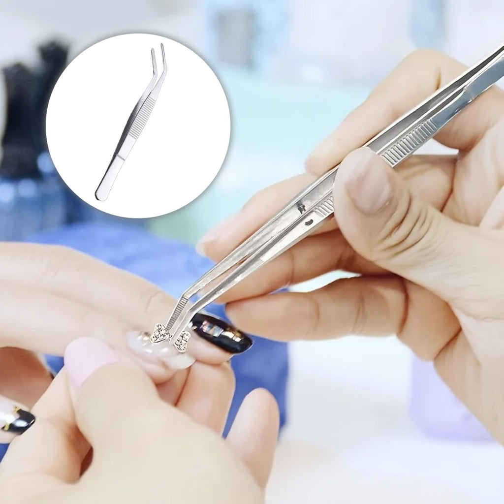 6Pcs Facial Hair Tweezers for Women - Curved & Serrated Tip Precision Tweezers for Eyebrows, Crafting, Sewing & Splinter Removal - Multipurpose Slant Tip Forceps
