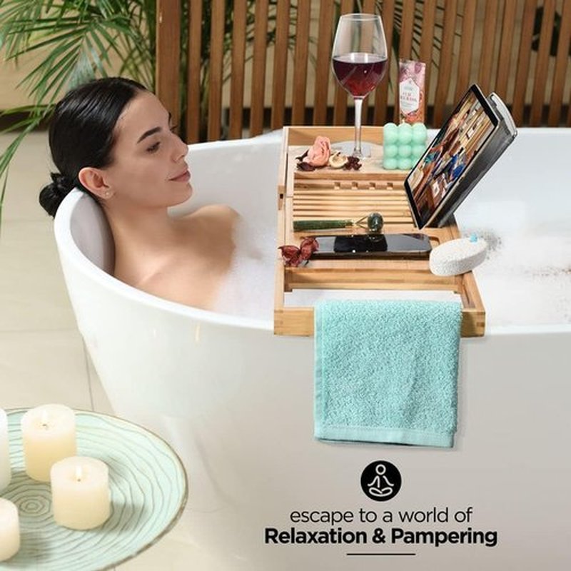Luxury Foldable Bathtub Tray Caddy - Waterproof Wooden Organizer for Wine, Books & Phones | Expandable Fit