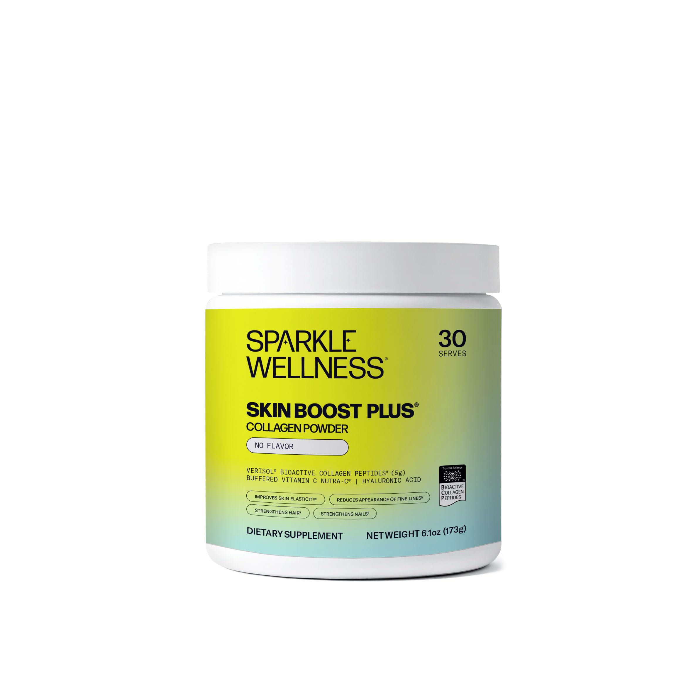 Sparkle Wellness VERISOL Bioactive Hydrolyzed Collagen Peptides | Collagen Powder Supplement with Vitamin C & Hyaluronic Acid for Hair, Skin, and Nail Health | Skin Boost Plus (No Flavor) [30-Serves]