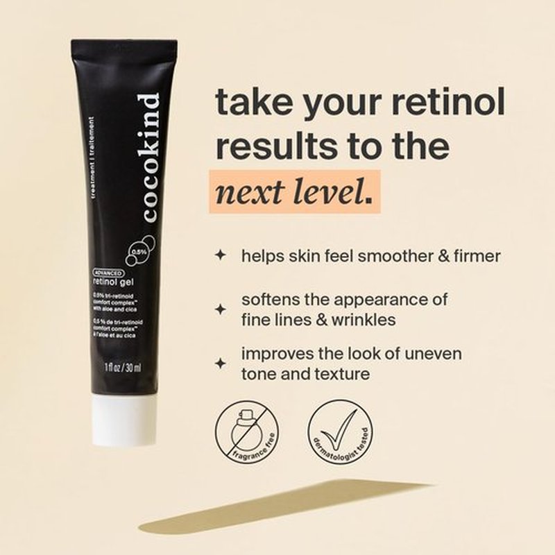 Cocokind Advanced Retinol Gel 0.5% - Smooth Fine Lines & Uneven Texture | Aloe & Cica, 1 fl oz