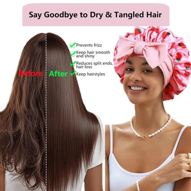 1+3 Large Satin Bonnets with Scrunchies for Women, Double Layer Hair Bonnet Tie Bonnet for Sleeping Braids Curly Hair, J
