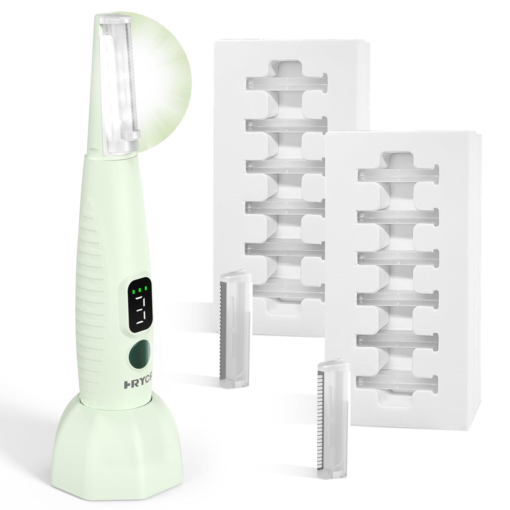 Sonic Dermaplaning Tool, Rechargeable Face Exfoliator with 22,000 Vibrations/Min & 12 Blades (6 Coarse + 6 Fine), Painless Peach Fuzz Removal for Women, Home Facial Hair Razor Systems with LED Light