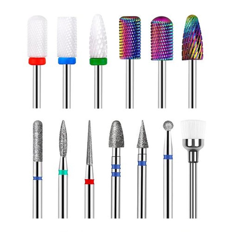 13PCS Professional Carbide Nail Drill Bits Set, Various Grits 3/32” Shank Diamond Dusted Manicure Pedicure Drill Bits with Brush for Acrylic & Gel Nails Remove,Salon & Home Use