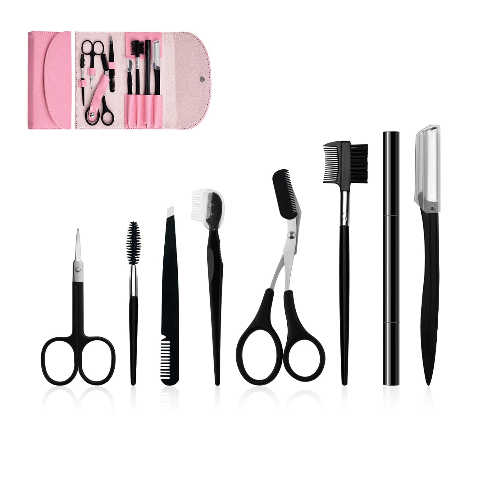 Eyebrow Kit for Women, 8-Piece Eyebrow Grooming Kit with Precision Tweezers, Eyebrow Scissors & Razor, Travel Case for Brow Shaping and Facial Hair Touch-Ups ﻿