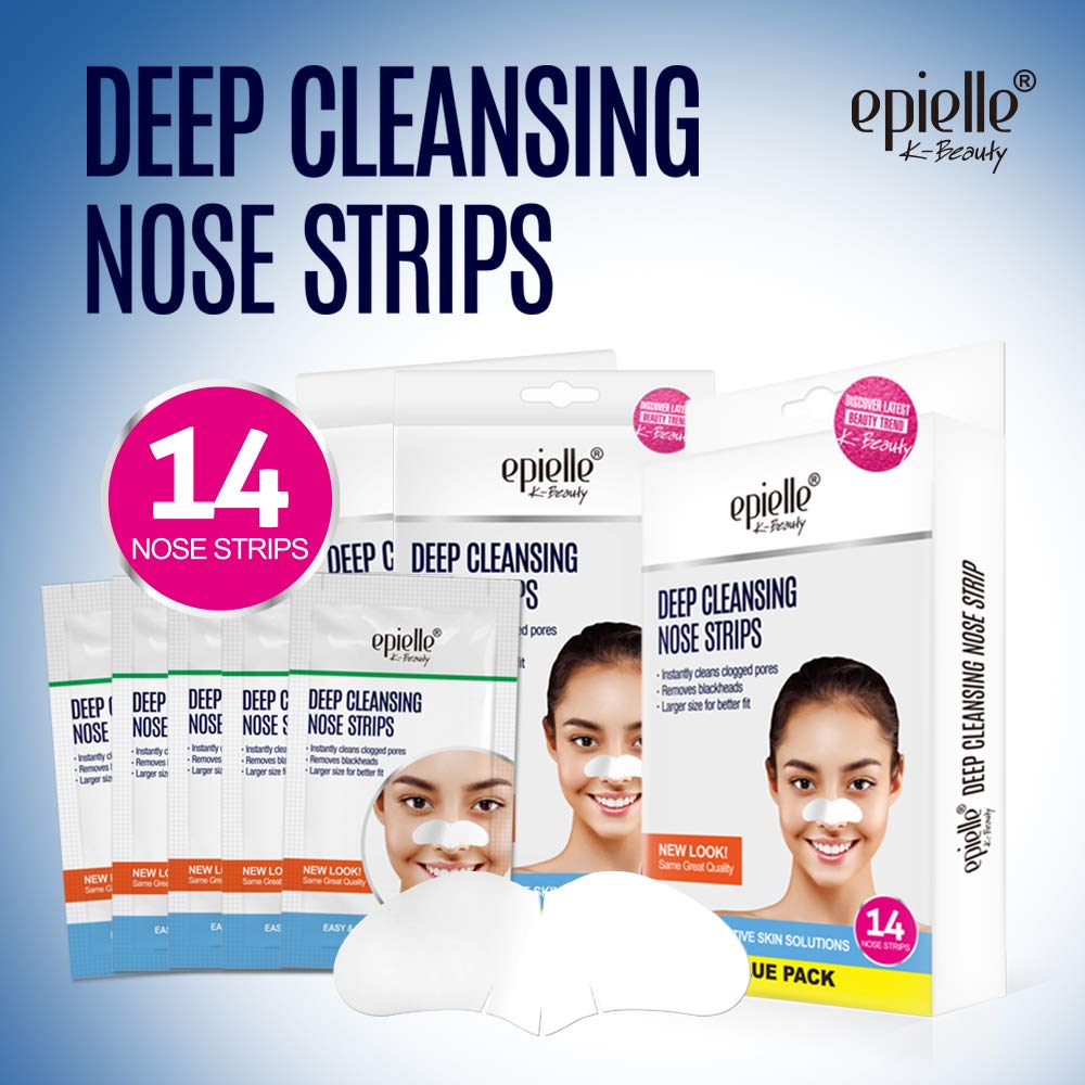Original Epielle Deep Cleansing Nose Strips, Pore Strips for Clogged Pores, Blackhead Removal, Oily Skin, Easy and Effective, K- Beauty Skin Solutions, 14 Count Value Pack