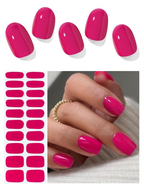 AutyaMee Semi Cured Gel Nail Strips (Berry Pink), 20 Pcs Gel Nail Wraps, Stickers, UV Light Required, Salon Quality, Long Lasting
