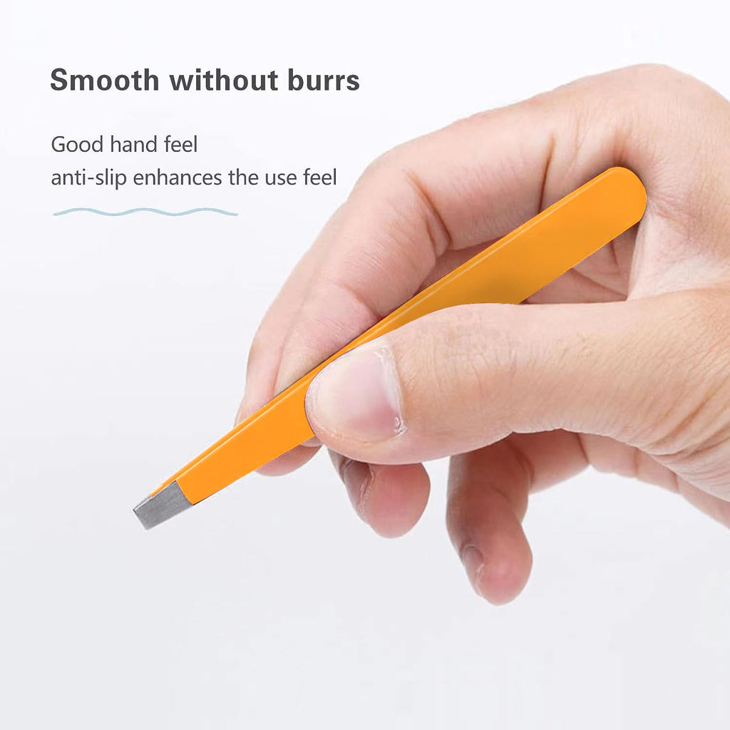 Derlaier Tweezers Set Professional High Precision Stainless Steel Eyebrow Remover Ingrown Hair & Splinter Removal Kit Facial Hair Grooming Tools for Men Women Orange 4 Pcs