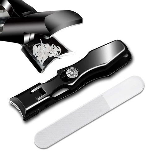 Fingernail Clippers with Catcher for Thick Nails No Splashing Toe Nail Cutter, No Splashing and Heavy Duty Luxury Nail Cutter Black