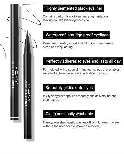 MACQUEEN - Deep Black Waterproof Pen Eyeliner | Long-Lasting, Smudge-Proof Formula