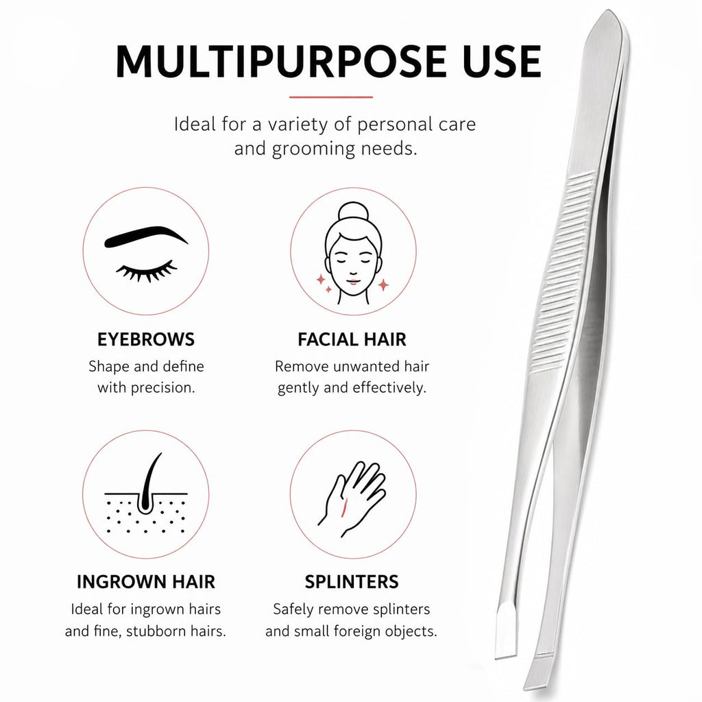 LUXXII Flat Tip Tweezers Set (3 Pack) – Precision Stainless Steel Tweezers for Eyebrows, Facial Hair, Ingrown Hair & Splinter Removal – Professional Hair Plucker for Women & Men