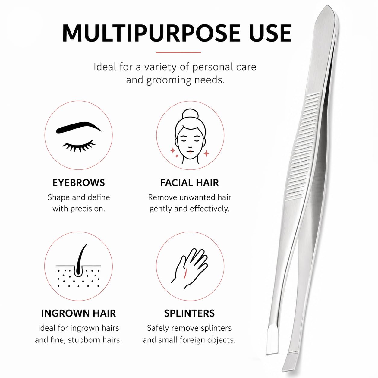LUXXII Flat Tip Tweezers Set (3 Pack) – Precision Stainless Steel Tweezers for Eyebrows, Facial Hair, Ingrown Hair & Splinter Removal – Professional Hair Plucker for Women & Men