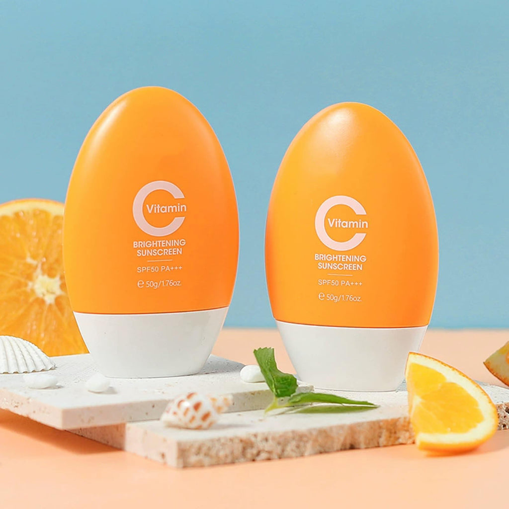 Vitamin C Sunscreen Cream SPF 50,Broad Spectrum Sun Protector Lotion For Face & Body,Lightweight and Non-Greasy Finish,Water Resistant,Long-Lasting Makeup,Travel Essentials