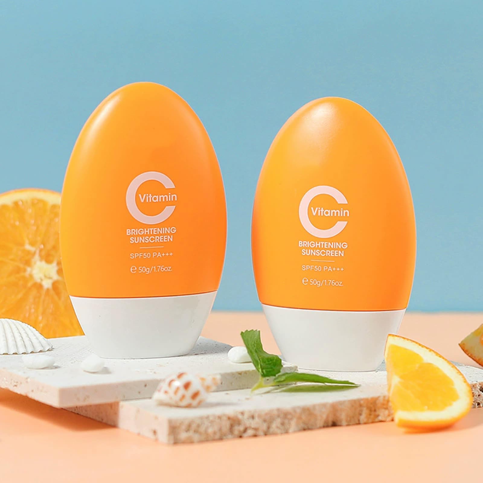 Vitamin C Sunscreen Cream SPF 50,Broad Spectrum Sun Protector Lotion For Face & Body,Lightweight and Non-Greasy Finish,Water Resistant,Long-Lasting Makeup,Travel Essentials