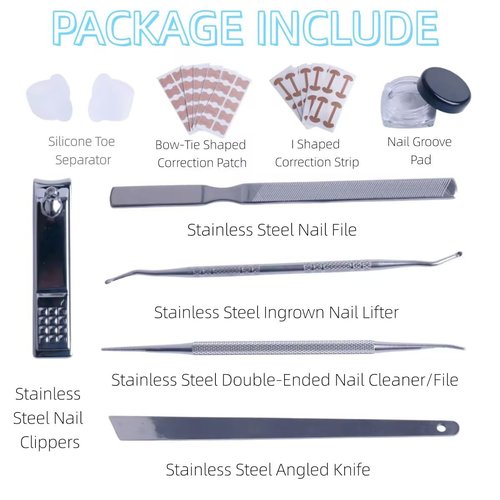 Ingrown Toenail Corrector Set, with Breathable Strips, Painless File & Lifter, Pedicure Tools for Men and Women