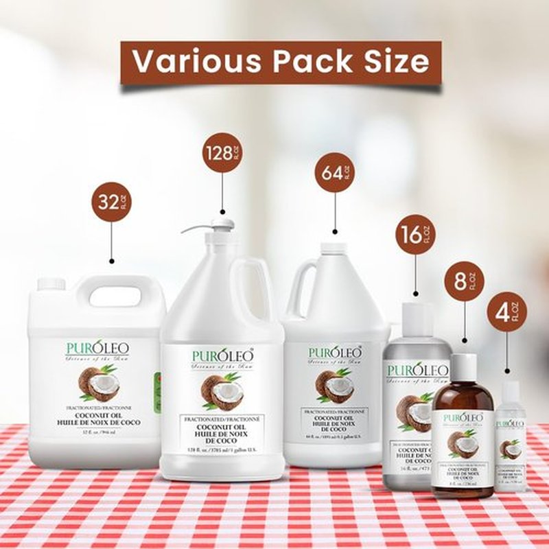 PUROLEO Fractionated Coconut Oil 128 Fl Oz/3784 ML (Packed in Canada) 100% Natural and odorless Moisturizer & Carrier Oil l Hair Skin Body, Aromatherapy, Massage, Makeup Remover