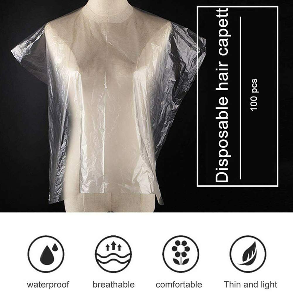 100pcs Disposable Hair Cutting Cape, Salon Barber Cape, Clear Apron Hairstylist, Waterproof Shampoo Capes for Hair Stylist Home Hairdressing, Hair Coloring, Perming