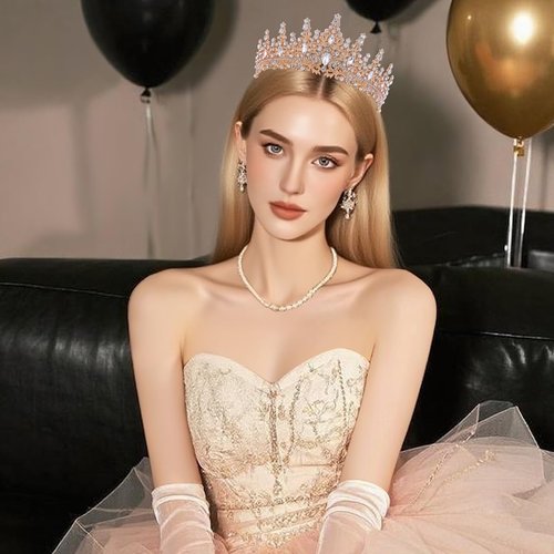 Crystal Princess Queen Tiara - Birthday Rhinestone Crowns Headband for Women Wedding Halloween Prom Pageant Party Coming of Age Ceremony Photo Props （HG828-Gold White）