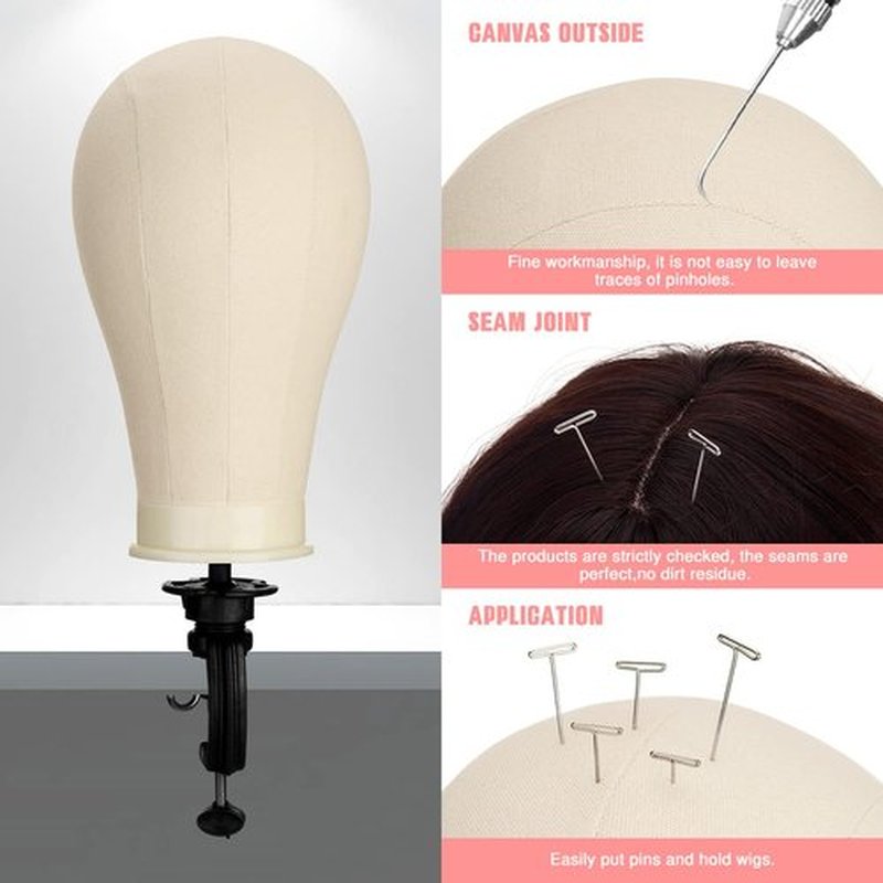 SZCY LLC 23 Inch Canvas Block Wig Head, 47 Inch Wig Stand Tripod with Head, Mannequin Head for Wigs Display with Wig Caps, T C Pins Brush