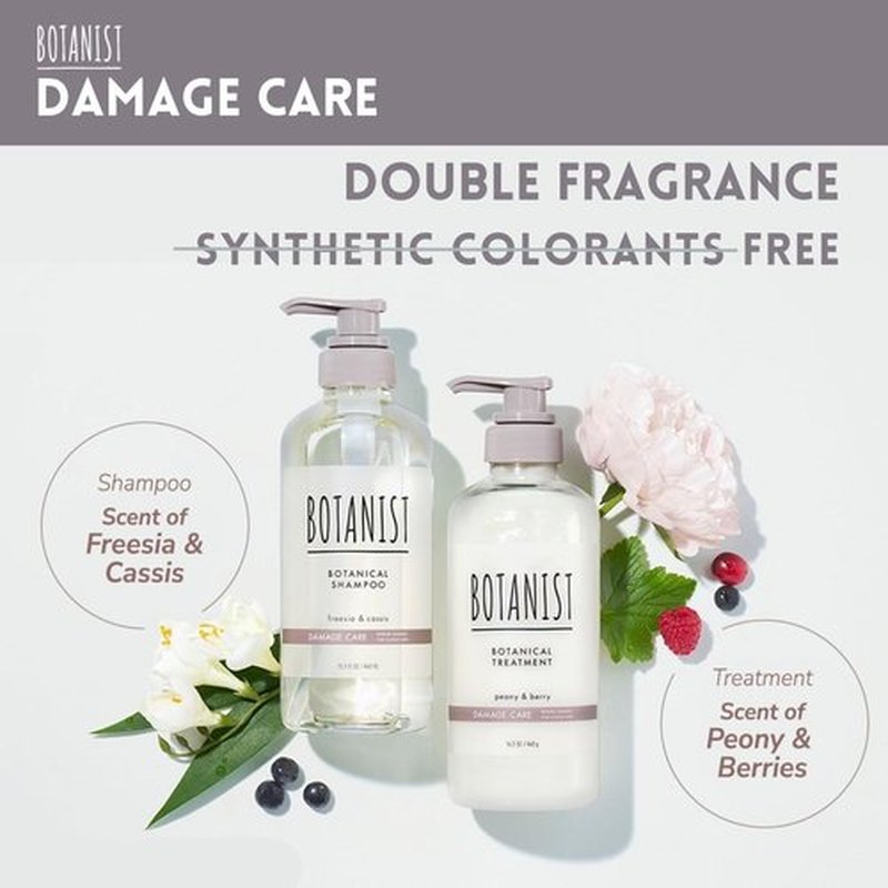 Botanist Organic Shampoo for Women, Paraben and Sulfate Free Shampoo for Color Treated Hair with Keratin, Proteins, Collagen& Hyaluronic Acid from Japan 15.5Fl Oz FREESIA & CASSIS, DAMAGE CARE