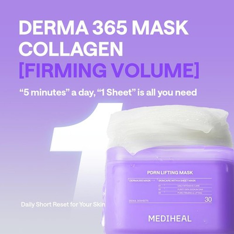 Mediheal Derma 365 Daily Mask - Hyaluronic Acid & Squalane for Deep Moisturization | 30 Sheets