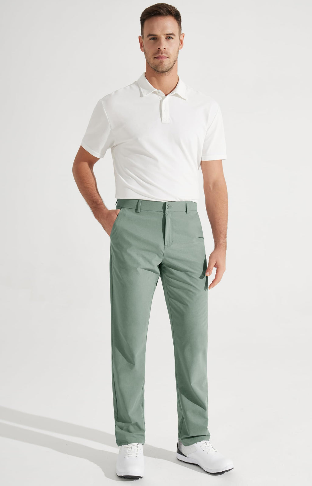 Libin Mens Golf Pants Stretch Work Dress Pants 32" Quick Dry Lightweight Business Casual Slacks for Men Travel Vocation Water Resistant, Sage Green, 30W x 32L