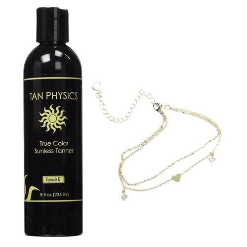 Tan Physics Sunless Tanner 8oz with Anklet – Self Tanning Lotion – Instant Tanning Lotion for Face & Body – Natural Self Tanner for a Streak-Free, Long-Lasting Glow