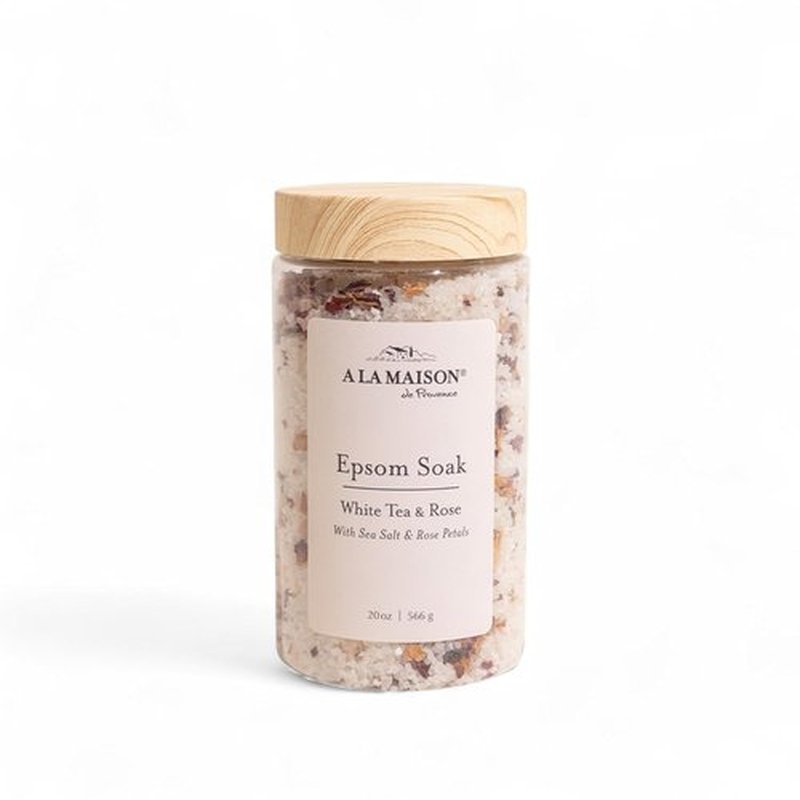 A LA MAISON Epsom Salt Bath Soak - White Tea & Rose - Muscle Relief with Magnesium - 20 oz