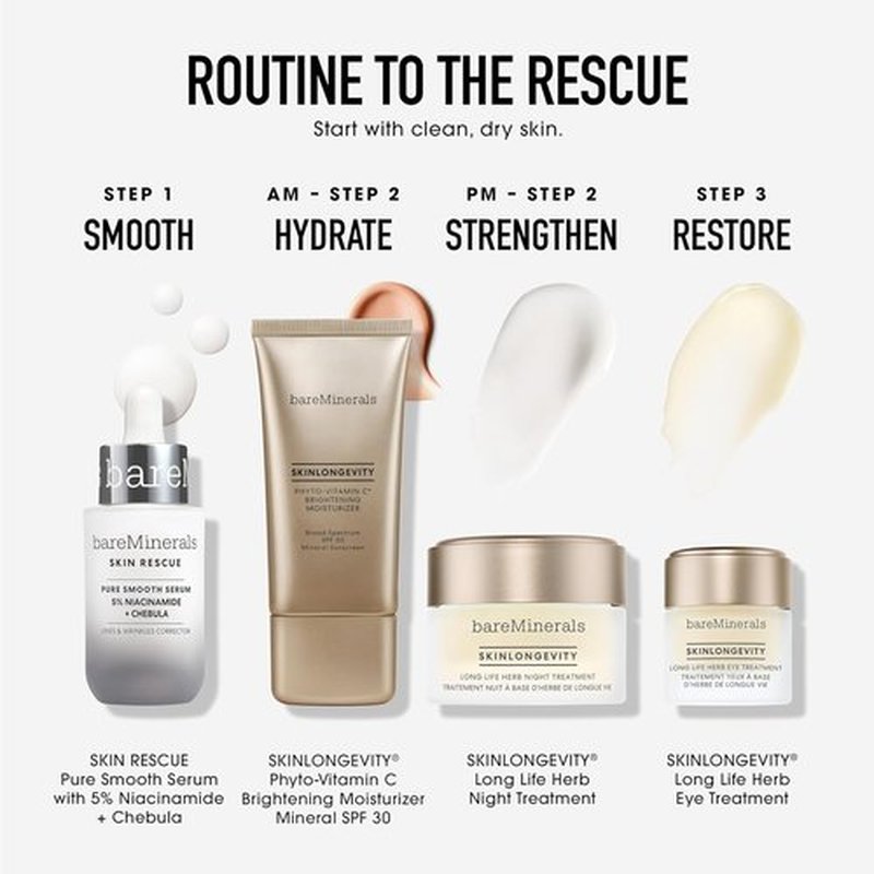 bareMinerals Skin Rescue Pure Smooth Face Serum, Formulated with 5% Niacinamide + Chebula, Smoothes Fine Lines + Wrinkles, Sensitive Skin Safe, Vegan, Cruelty-Free & Dermatologist-Tested