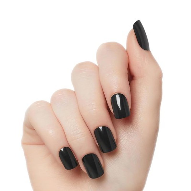 KISS Gel Fantasy Press-On Nails - 'Aim High' Black Squoval Shape | Includes Glue & Accessories