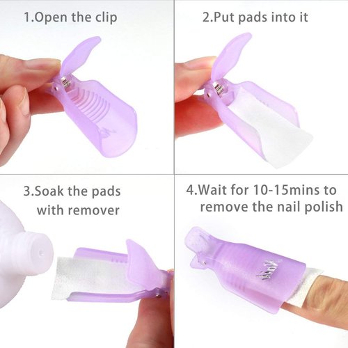 INFILILA Nail Polish Remover Clip Set 20pcs Nail Clip Caps Nail Soak Off Clips For Finger And Toe 1000pcs Lintfree Nail Polish Remover Wipes For UV Gel Acrylic Nail Polish Removal
