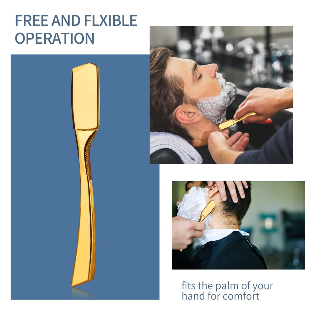 Barber Razor Professional Straight for Men: Stainless Steel Razor Close Shaving Safety Straight Edge Razor for Barbershop Salons Home Hairdressing Use (Gold)