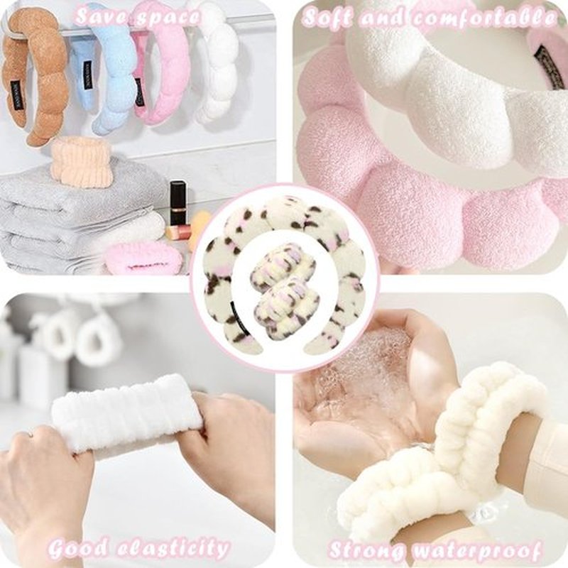 Tetizo Spa Headbands - Soft Terry Cloth Makeup & Skincare Wristband Set for Women | Non-Slip Design