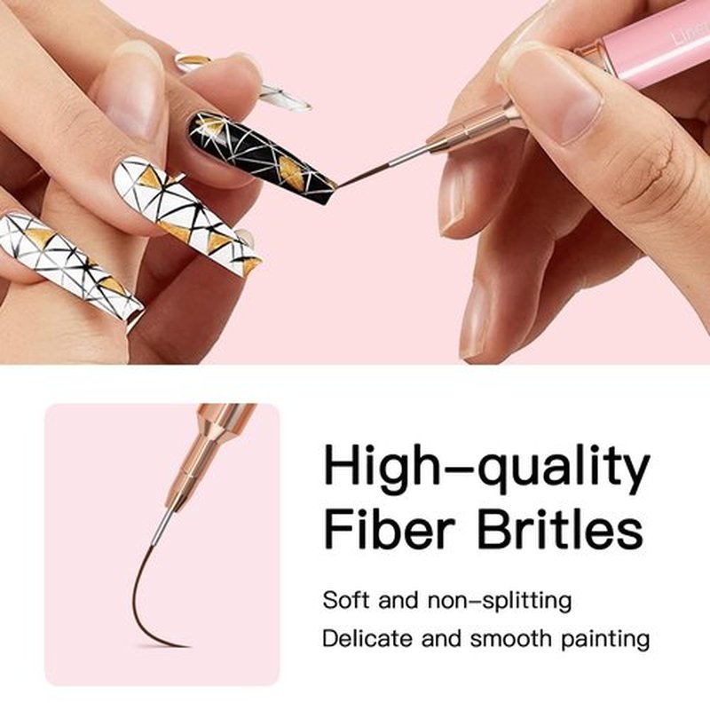 Nail Art Brushes, 5PC Nail Liner Brush Set, UV Gel Polish Painting Art Design Pen for Long Lines, Thin Details, Fine Drawing Sizes 4/8/12/20/25mm(Pink)