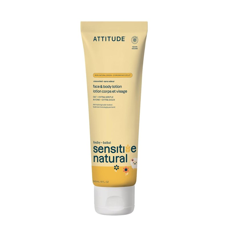 ATTITUDE Baby Lotion - Sensitive Skin Formula with Oat | EWG Verified, Vegan, Unscented, 8 Fl Oz