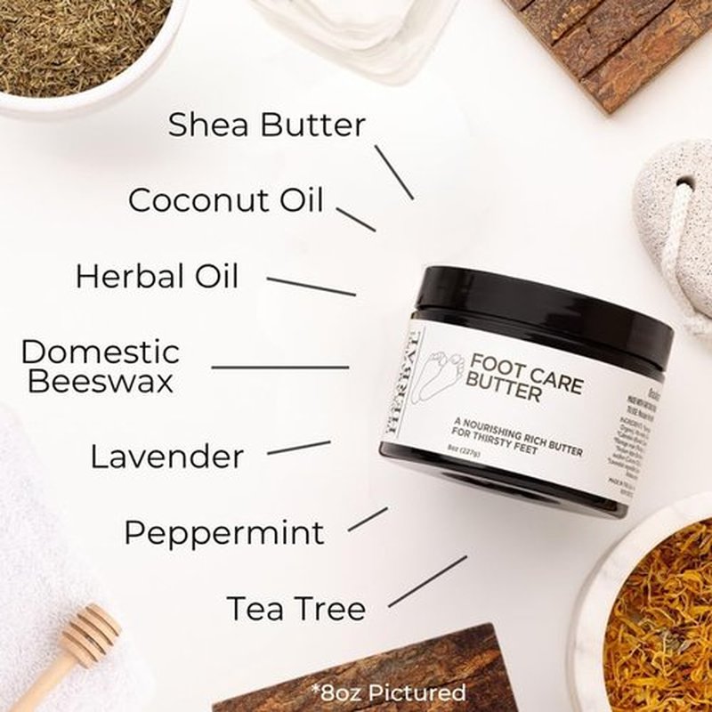 Ora's Amazing Herbal Foot Care Butter, Heel Balm, Foot Balm, Repair Cream for Dry Cracked Heels & Feet, Lavender, Tea Tree & Peppermint, 100% Recycled Plastic Jar, 2 oz