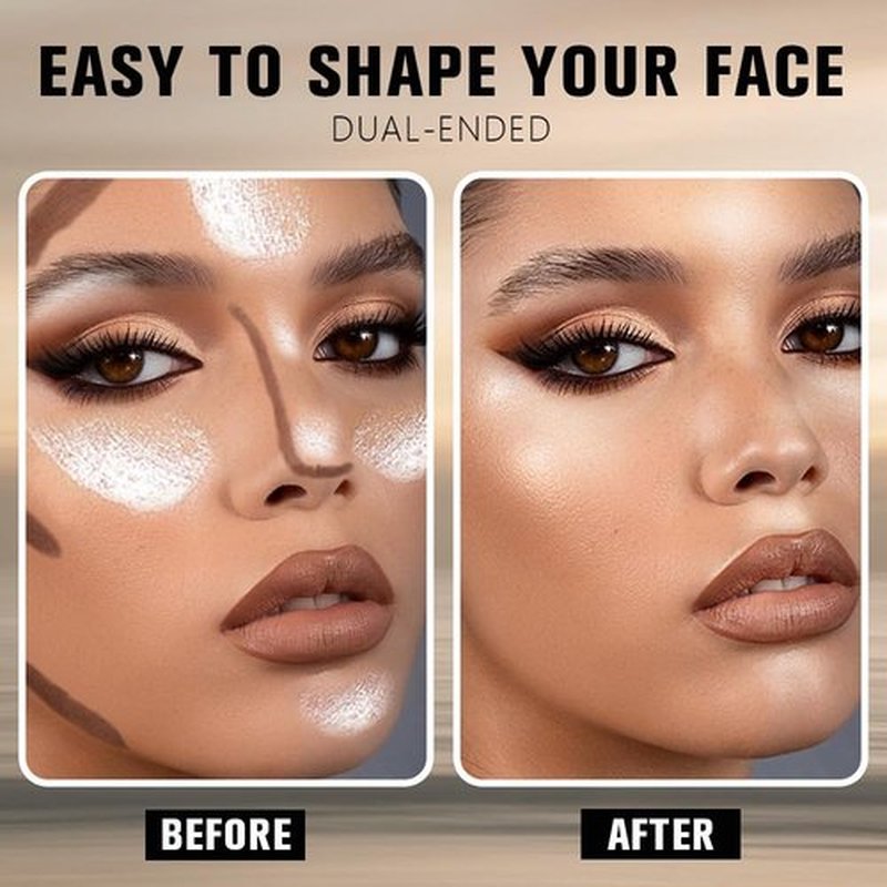 FeiCuiYun 2Pcs Dual-Ended 2-in-1 Cream Contour & Highlighter Stick Makeup For Face & Body – Waterproof, Long-Lasting, Suitable for All Skin Tones, (05+06)