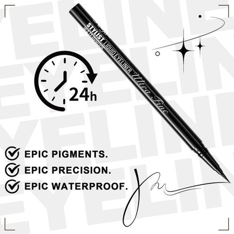 Stylish Ultra-precise Waterproof Liquid Eyeliner - Long Lasting & Smudgeproof Eye Liner with Ultra Fine Felt Tip, Ophthalmologist-Tested, Gentle for Sensitive Eyes, Vegan- Black(Pack of 3)