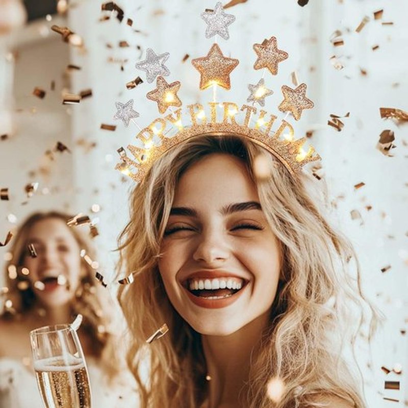 Aceorna Light Up Stars Headbands LED Gold Birthday Hairbands Glowing Happy Birthdays Crowns Head Bands Glitter Birthday Hair Accessories for Women