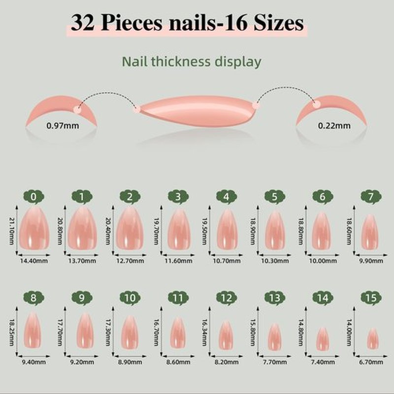 Sifvoo Pink Press On Nails Short Almond with Chrome Accent Design, Glossy Reusable Press On Nails for Women, 32 Count 16 Sizes Nail Kit with Glue (SV-15)