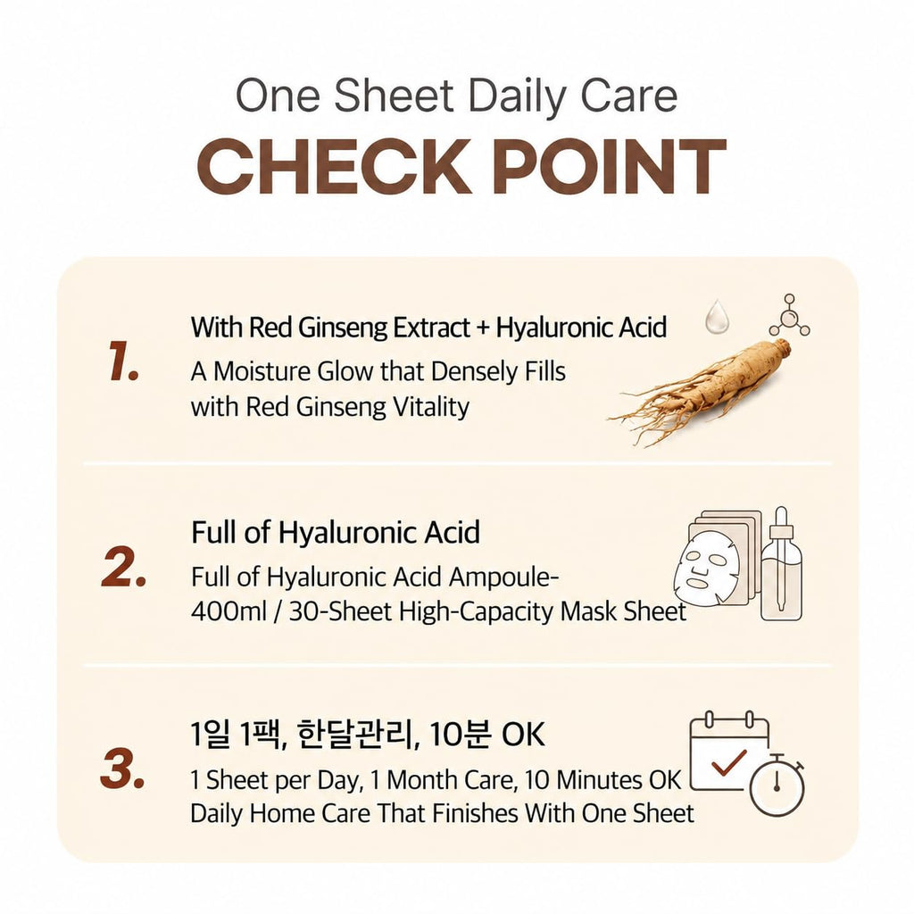 esfolio Made in Korea 30 Sheets Pure Skin Facial Mask – Red Ginseng Essence Hydrating Face Mask for Smooth, Soft, Firm, and Supple Looking Skin – Korean Daily Sheet Mask Skincare Pack