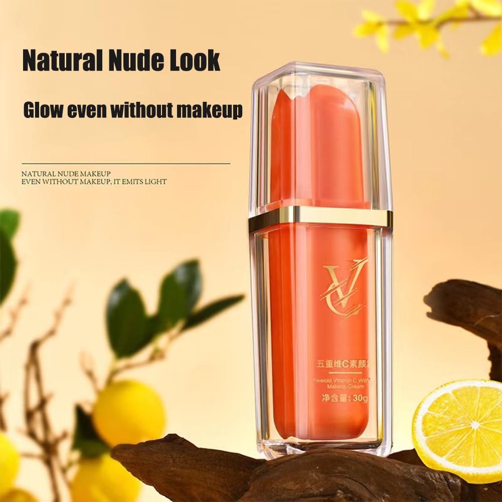 Japanese Vitamin C Makeup Tone Up Cream, 5 in 1 VC Moisturizing Brightening Concealer, Face Moisturizer Cream for All Skin Type, Long-Lasting Hydrating, Quick Makeup, Radiant Skin (1)