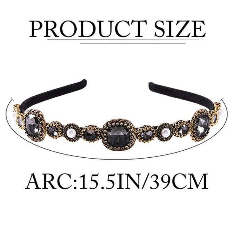 Firuilo Baroque Crystal Headband Pearl Rhinestones Hairbands Black Thin Headband for Women(Type A)