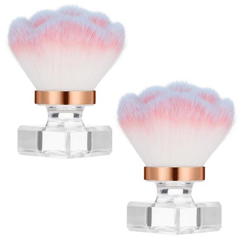 Ptwola 2 Pcs Nail Dust Brush Nail Art Dust Powder Remover Brush Soft Kabuki Cleaner Brush Nail Supplies for Acrylic Application and Makeup (Pink Rose Design)