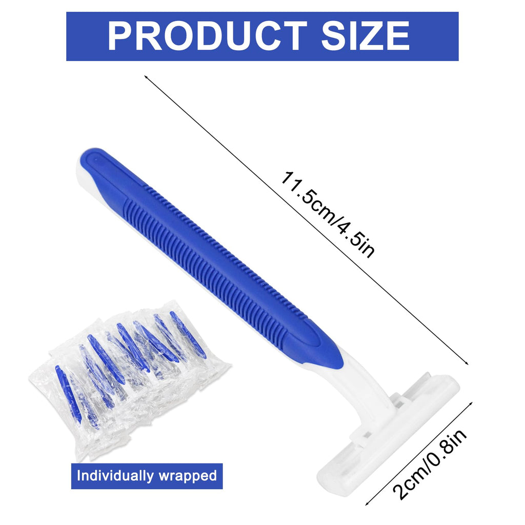 Xuezoioy Disposable Razors Bulk Pack of 50,Blue Travel Bulk Razors Single Use Individually Wrapped 3 Blade Men's Disposable Shaving Razors with Clear Cap for Homeless,Hotel,Charity,Air Bnb,Unisex