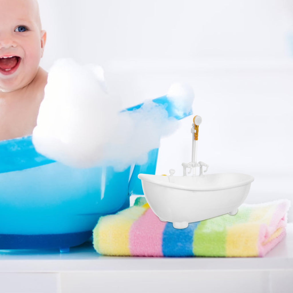 Toyvian Electric Water Spraying Doll Bathtub, Motorized Light Up Swimming Pool with Working Shower Sprayer Pretend Play Bathroom Toys Fits 11.5inch Dolls (White)