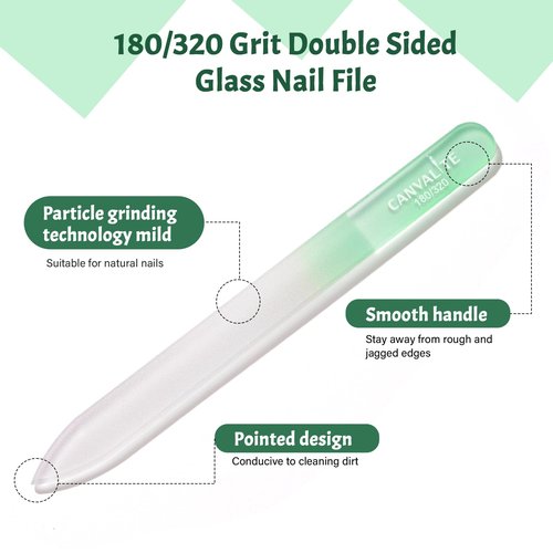 CANVALITE Glass Nail Files for Natural Nails Glass Fingernail File with Case Double Sided 180/320 Grit, Stocking Stuffers for Women Girls, Pack of 3
