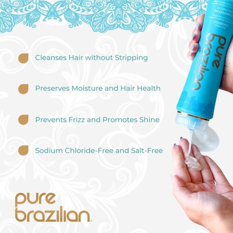 Pure Brazilian Anti-Frizz Shampoo - Salt-Free & Color Safe with Keratin, Argan Oil & Acai | 13.5 Oz (Pack of 2)