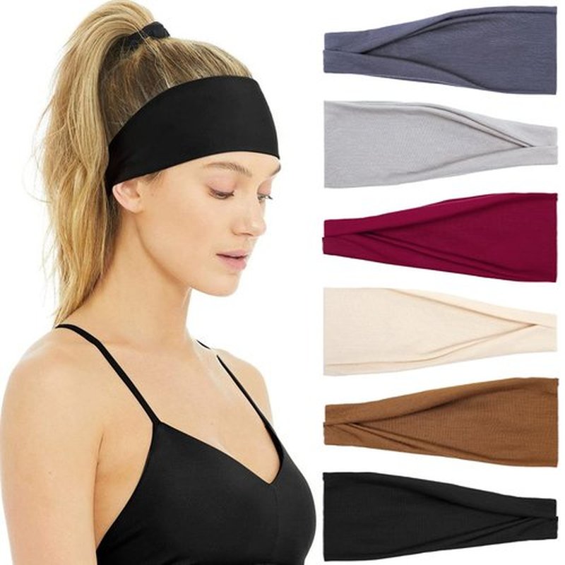 Huachi Headbands for Women Non Slip - Wide Elastic Sports Sweatband Headbands, Soft Stretchy Hair Bands for Yoga, Workout, Running & Daily Use, 6 Pack Thick Head Bands